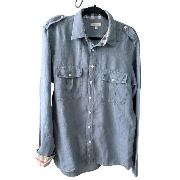 Burberry light blue button down mens shirt size L